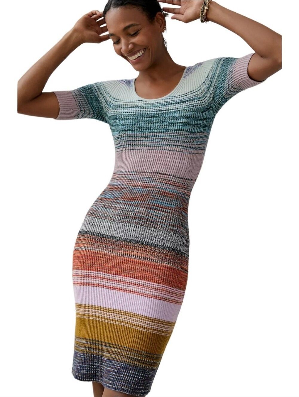 Anthropologie Womens Space Dyed Knit Scoop Neck Midi Dress Size Small Petite